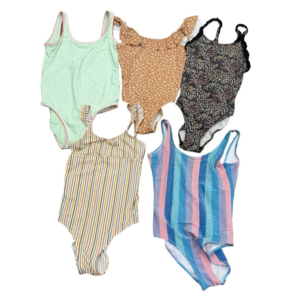 ZARA Kids Girls 13-14 One Piece Swimsuit Bathing Suit Lot Bundle Stripe Boho